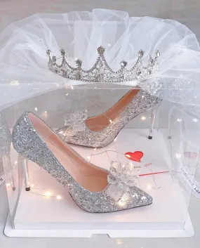 2022 Più Nuovo Cenerentola Scarpe Strass Tacchi Alti Delle Donne Pompe A Punta Tacchi di Cristallo Per Le Donne Tacchi Scarpe Da