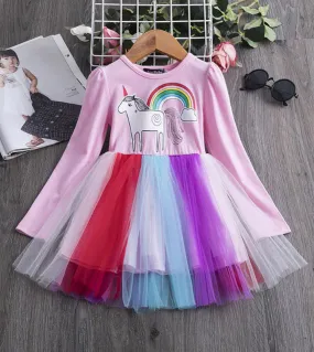 Abiti per bambini per ragazze Costume da principessa Manica lunga Abito per bambini Abito da bambina per unicorno Abito natalizi