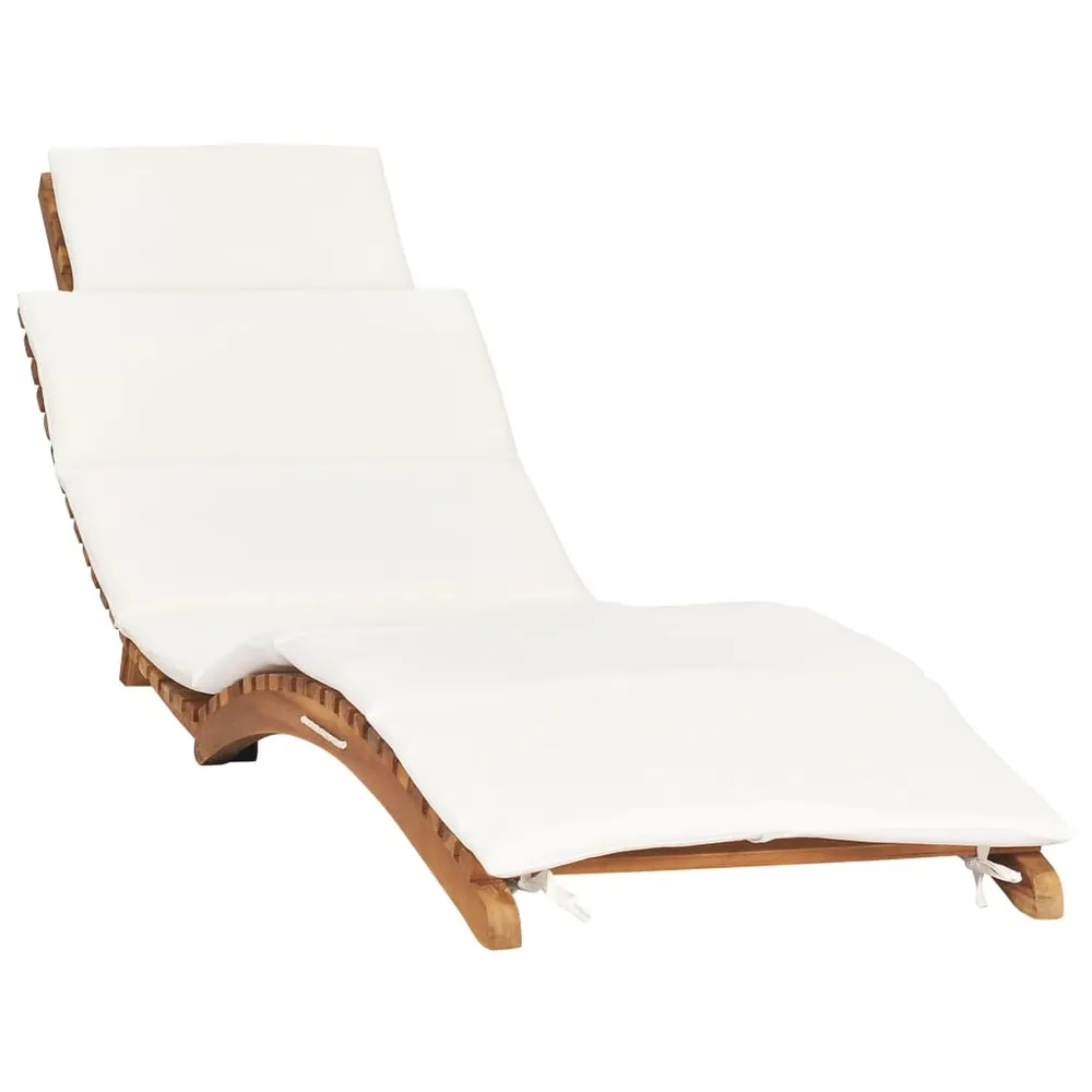 Chaise longue pliable avec coussin blanc crème bois de teck