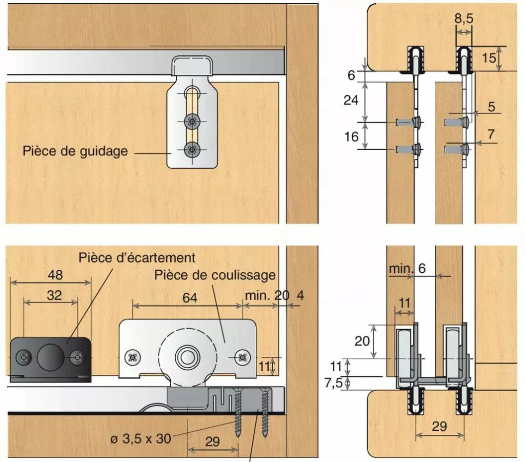 Ferrure/rail pour porte coulissante HETTICH