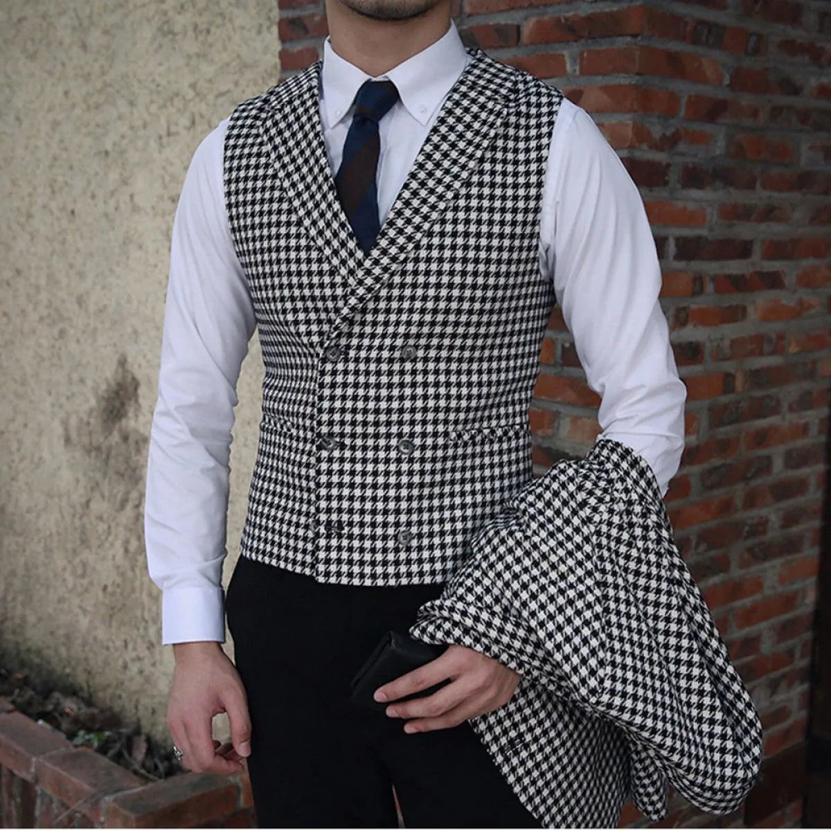 Giacca pied de poule da uomo e gilet pied de poule per abiti da sposa Smoking formali in tweed Abiti da uomo su misura Giacca +