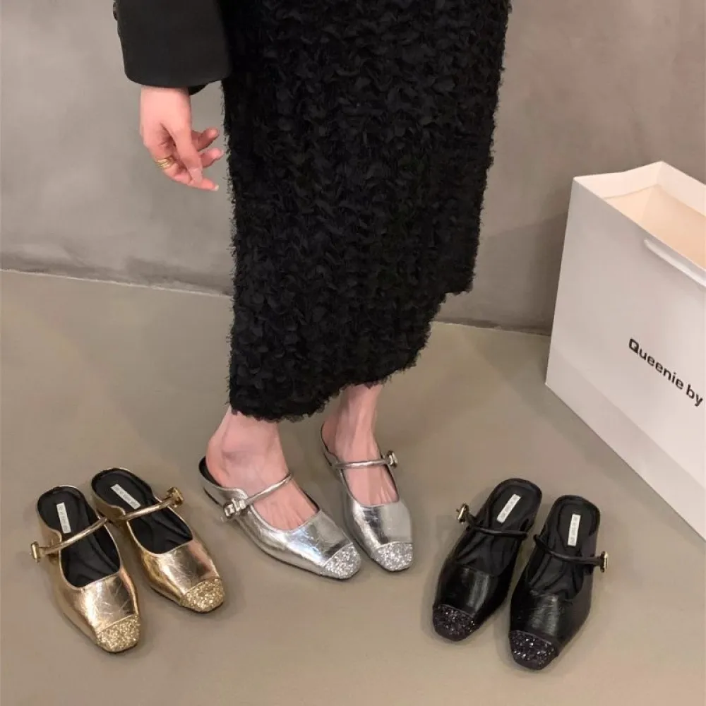 Interno Innalzamento Argento Baotou Mezze Pantofole Scarpe da Donna Usura Esterna Alla Moda 2024 Nuova Estate Francese Pigro Mez