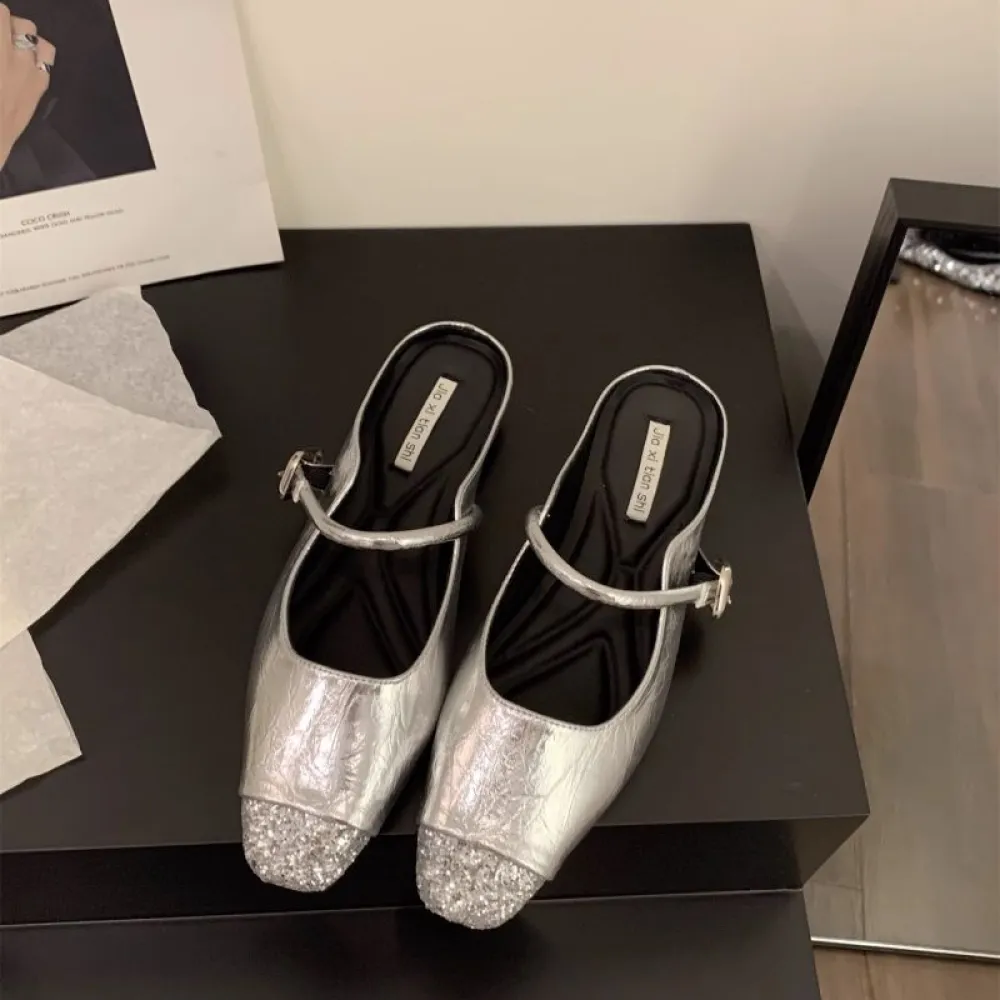 Interno Innalzamento Argento Baotou Mezze Pantofole Scarpe da Donna Usura Esterna Alla Moda 2024 Nuova Estate Francese Pigro Mez