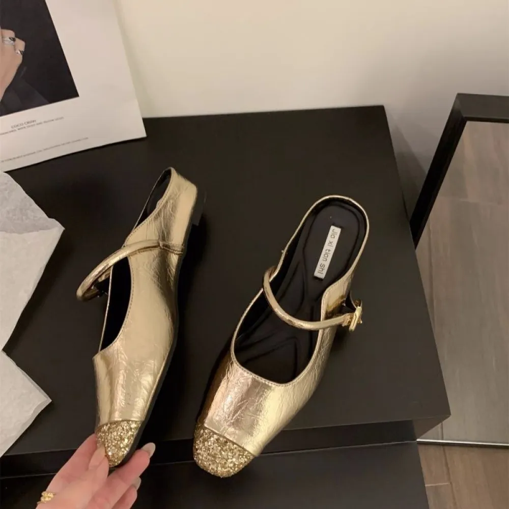 Interno Innalzamento Argento Baotou Mezze Pantofole Scarpe da Donna Usura Esterna Alla Moda 2024 Nuova Estate Francese Pigro Mez