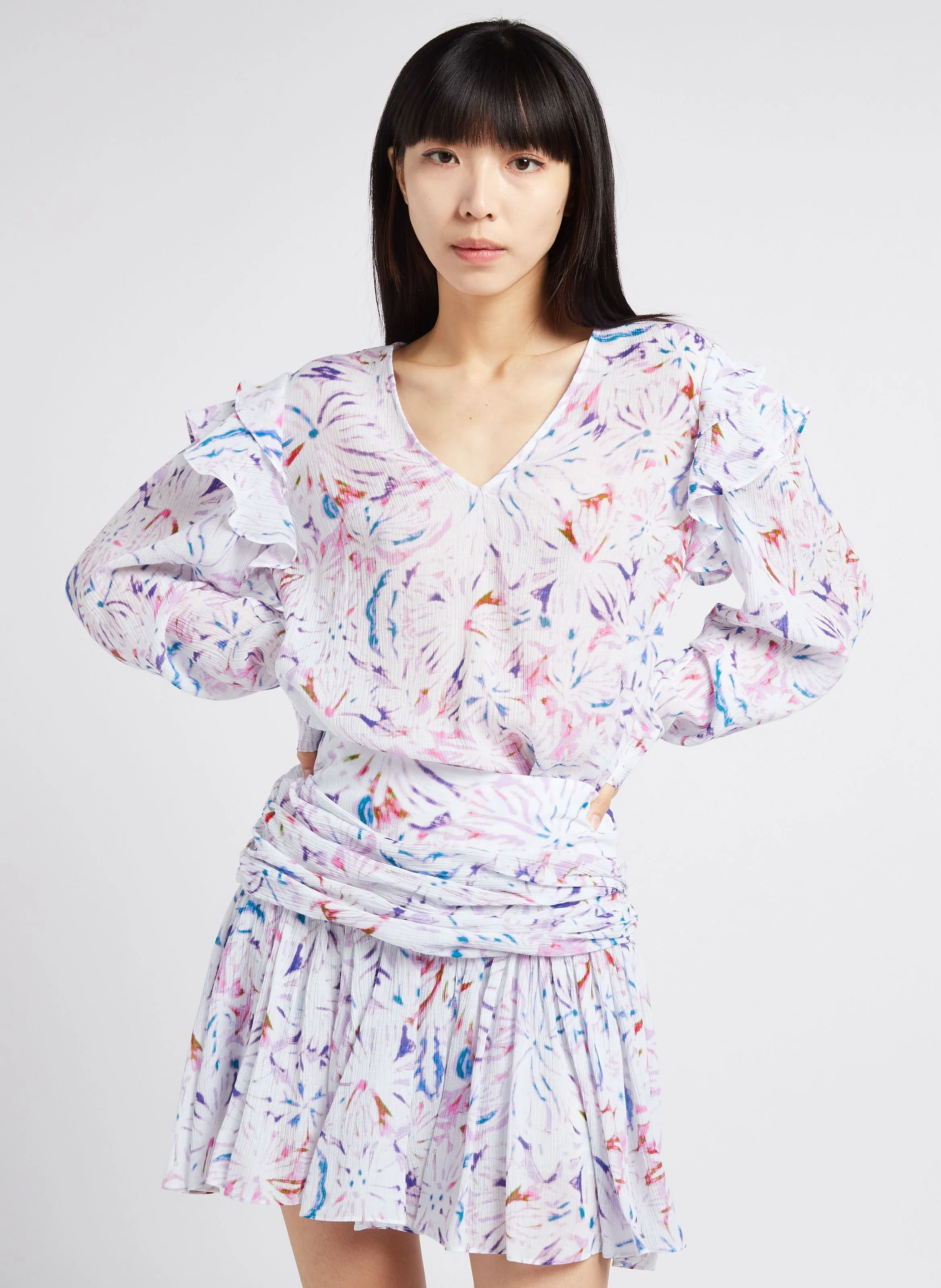 IRO  Top droit col v imprimé lavanda - Rose