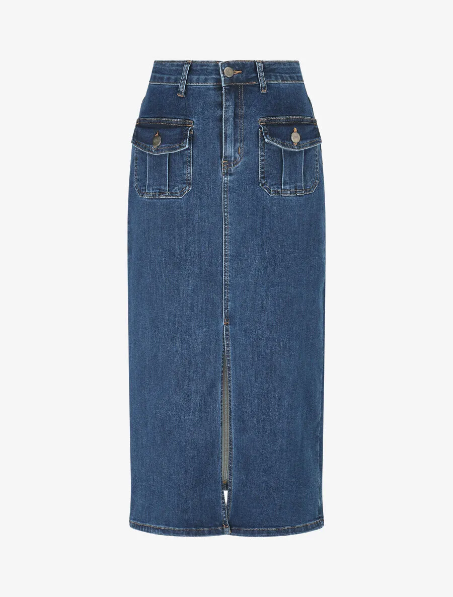 Jupe fendue à poches à l'avant - Bleu