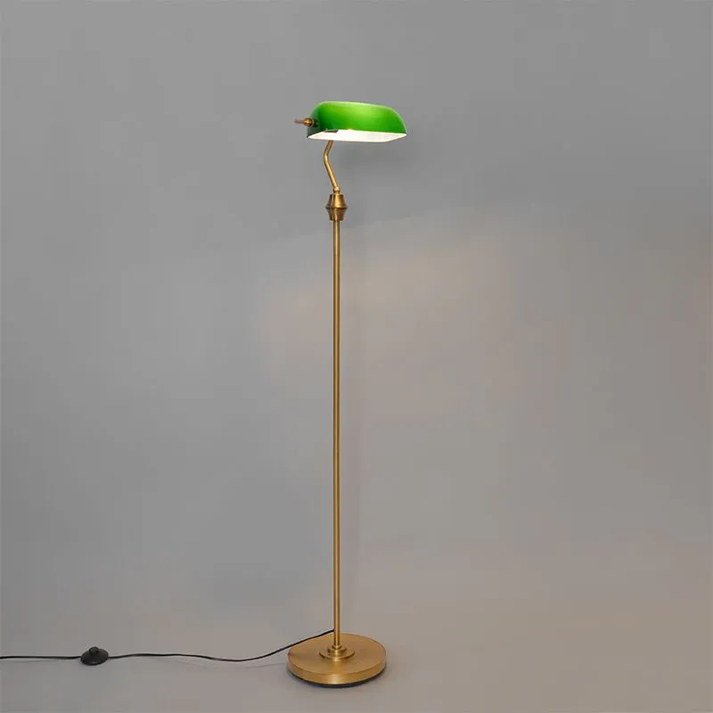Lampadaire de notaire classique bronze avec verre vert - Banquier