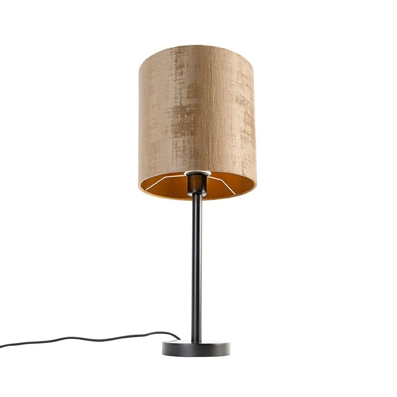 Lampe de table moderne noire avec abat-jour marron 25 cm - Simplo