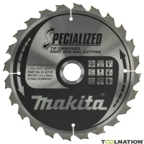 Makita Accessoires B-33130 Lame de scie circulaire Bois (nœud/clou) Embedded Tip 235x30x2,3 24T 23g