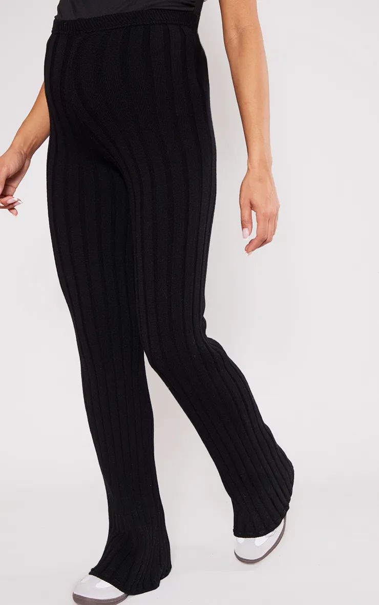 Maternité Legging de grossesse noir flare en maille tricot côtelée
