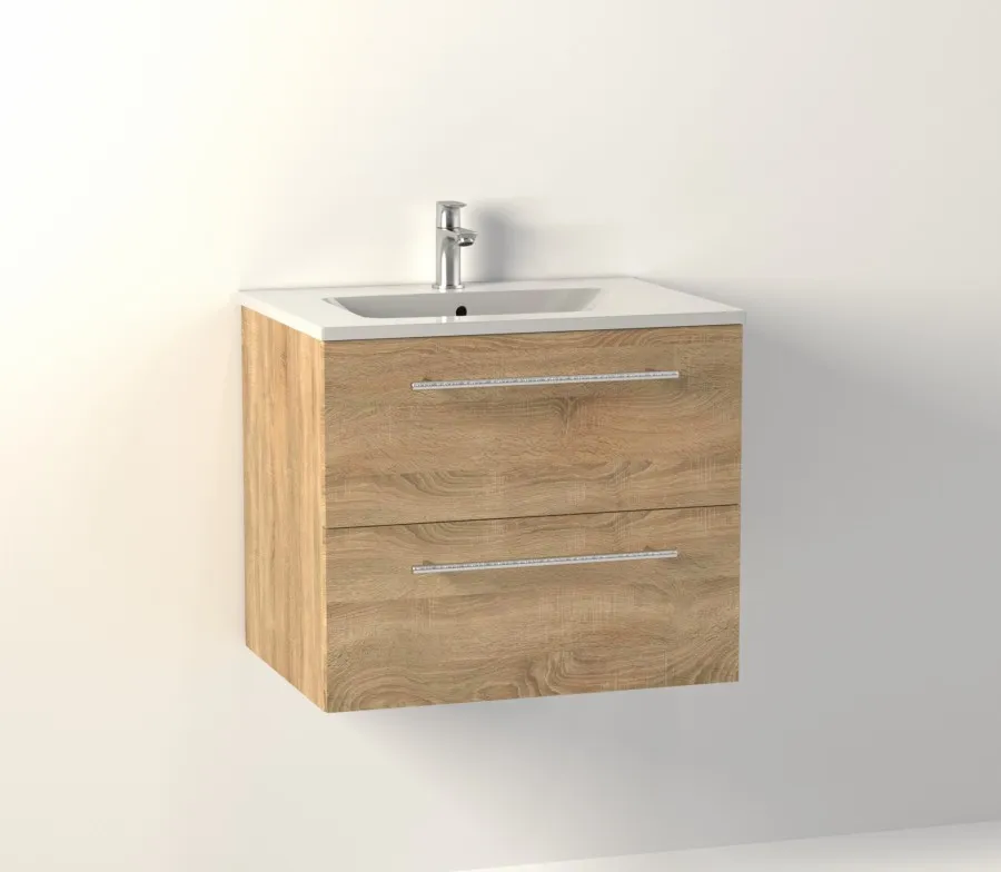 Meuble NEPTUNE Bois Clair 60 cm - Miroir antibuée Kathy