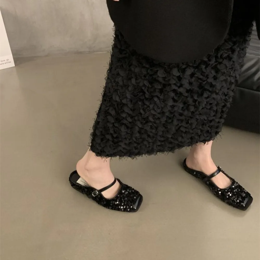 Mezze pantofole Baotou francesi in argento con paillettes per donna Primavera ed estate Temperamento con piccola fragranza Mary