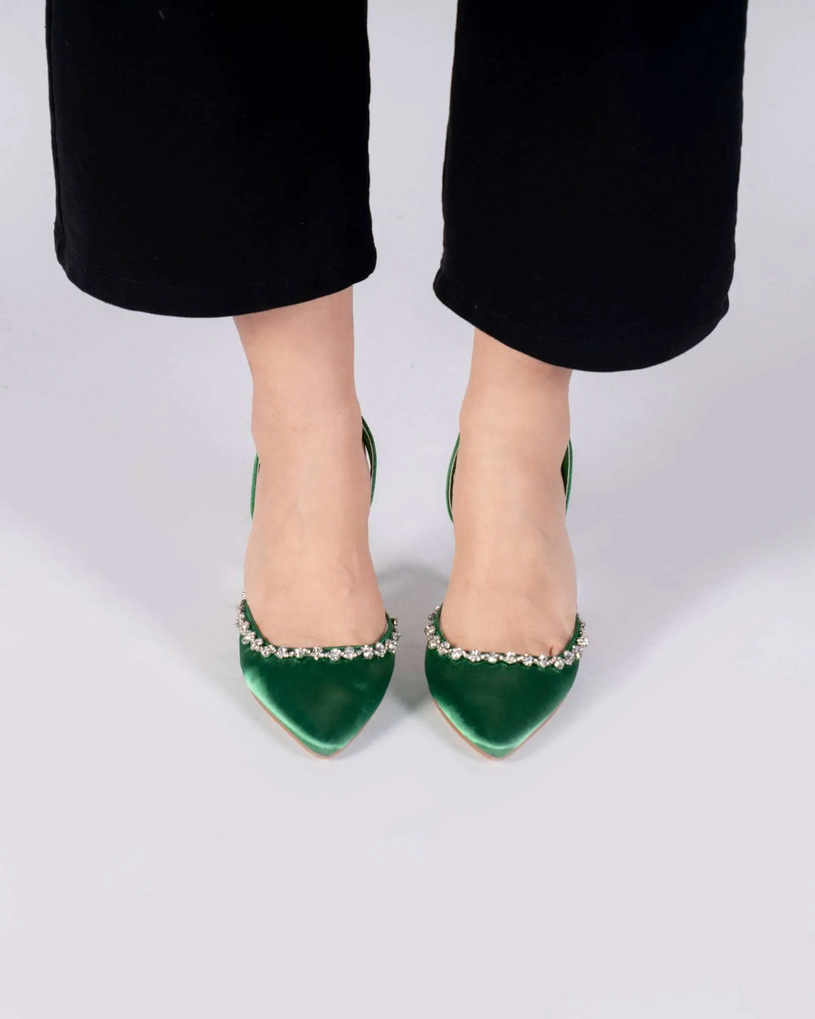 Mules con tacco e bordatura in strass - Verde