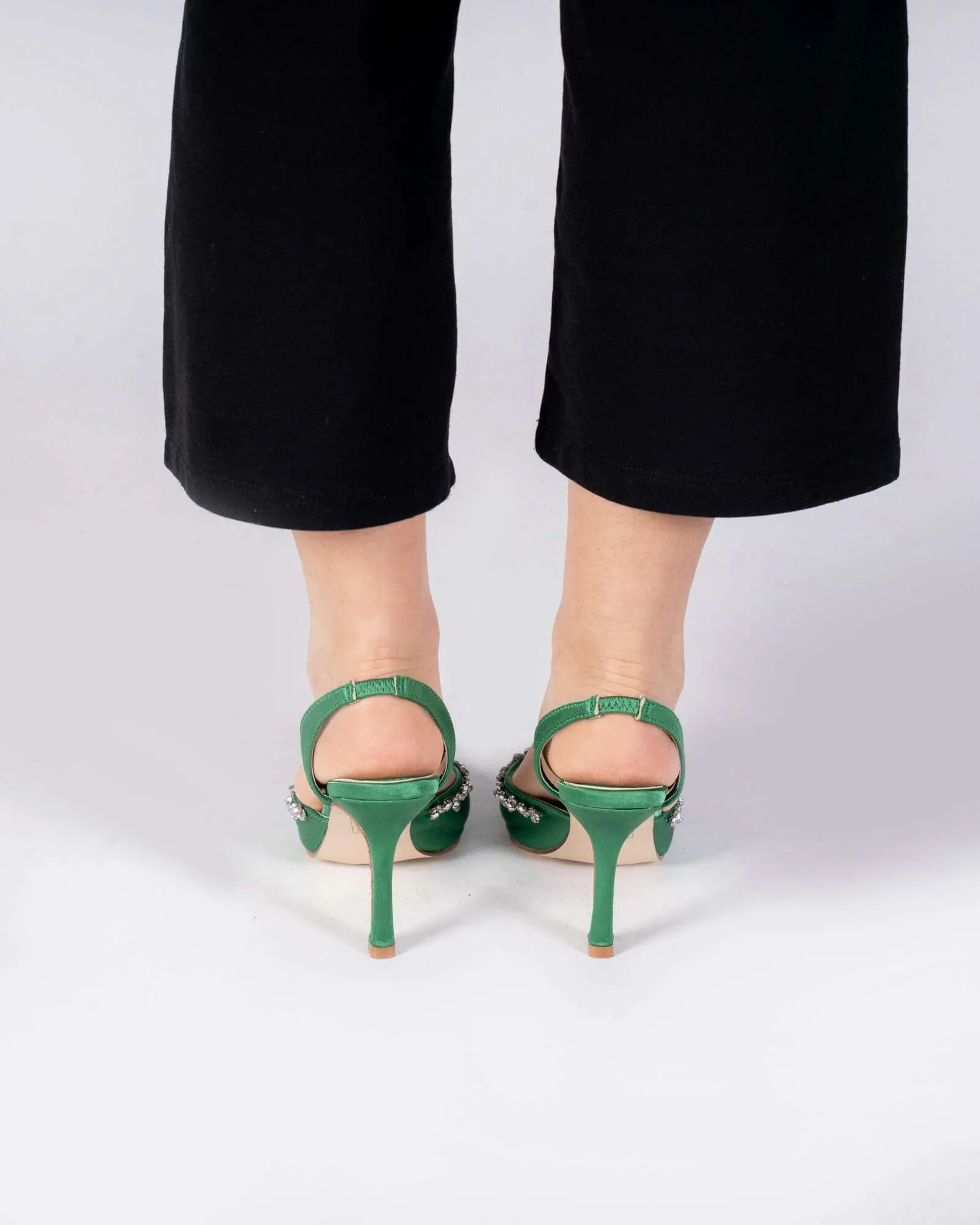 Mules con tacco e bordatura in strass - Verde