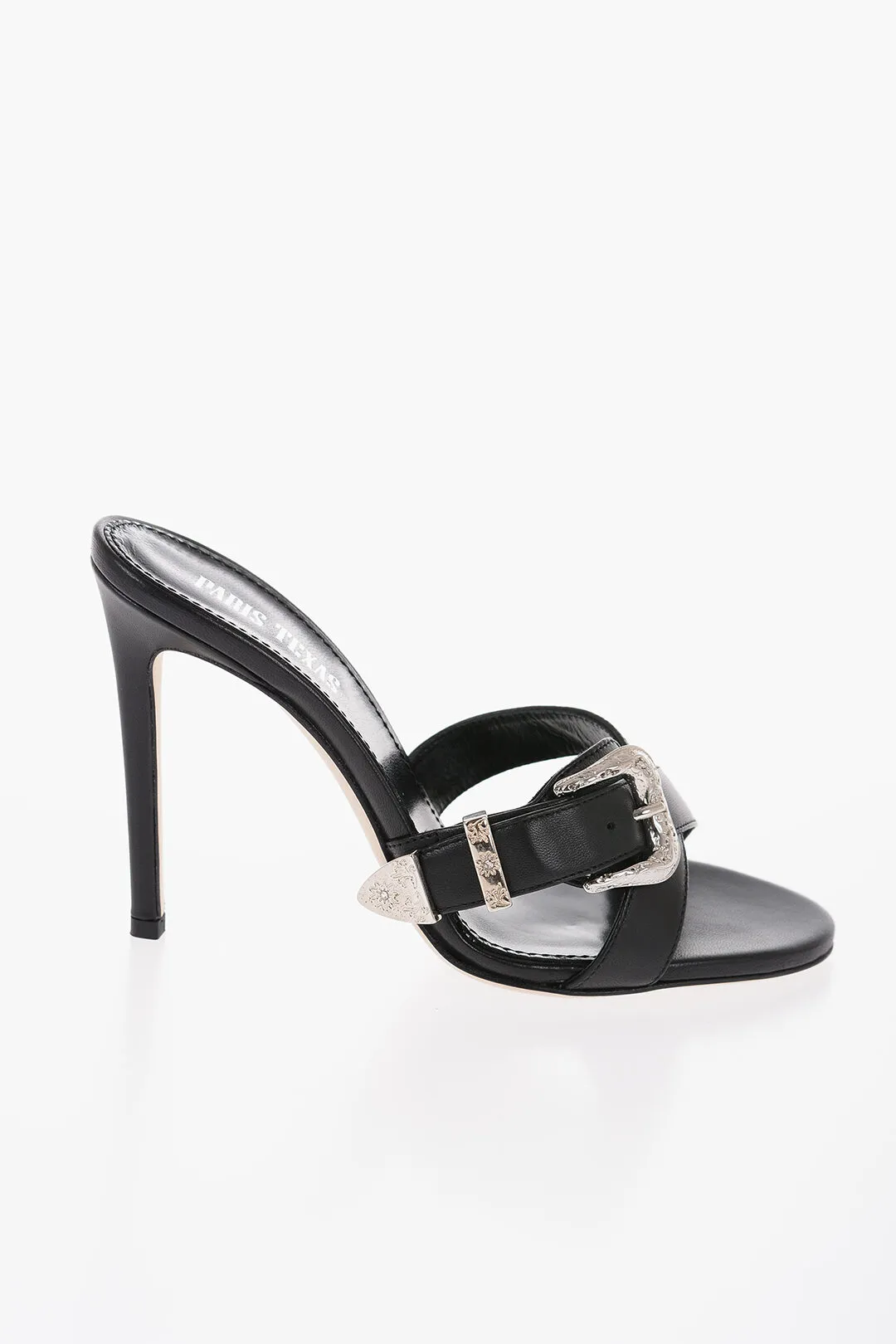 Mules REGINA in Pelle con Fibbia Argentata Tacco 11cm