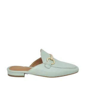 Mules vera pelle verde acqua con morsetto oro