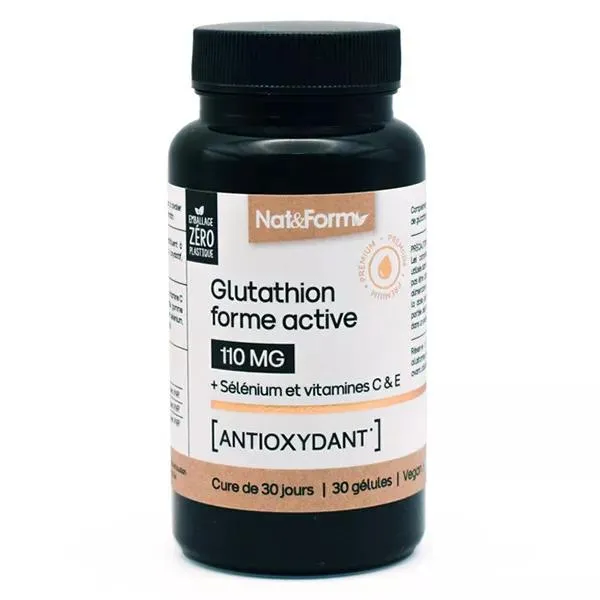 Nat & Form Glutathion forme active + Sélénium et vitamines C & E antioxydant 30 gélules