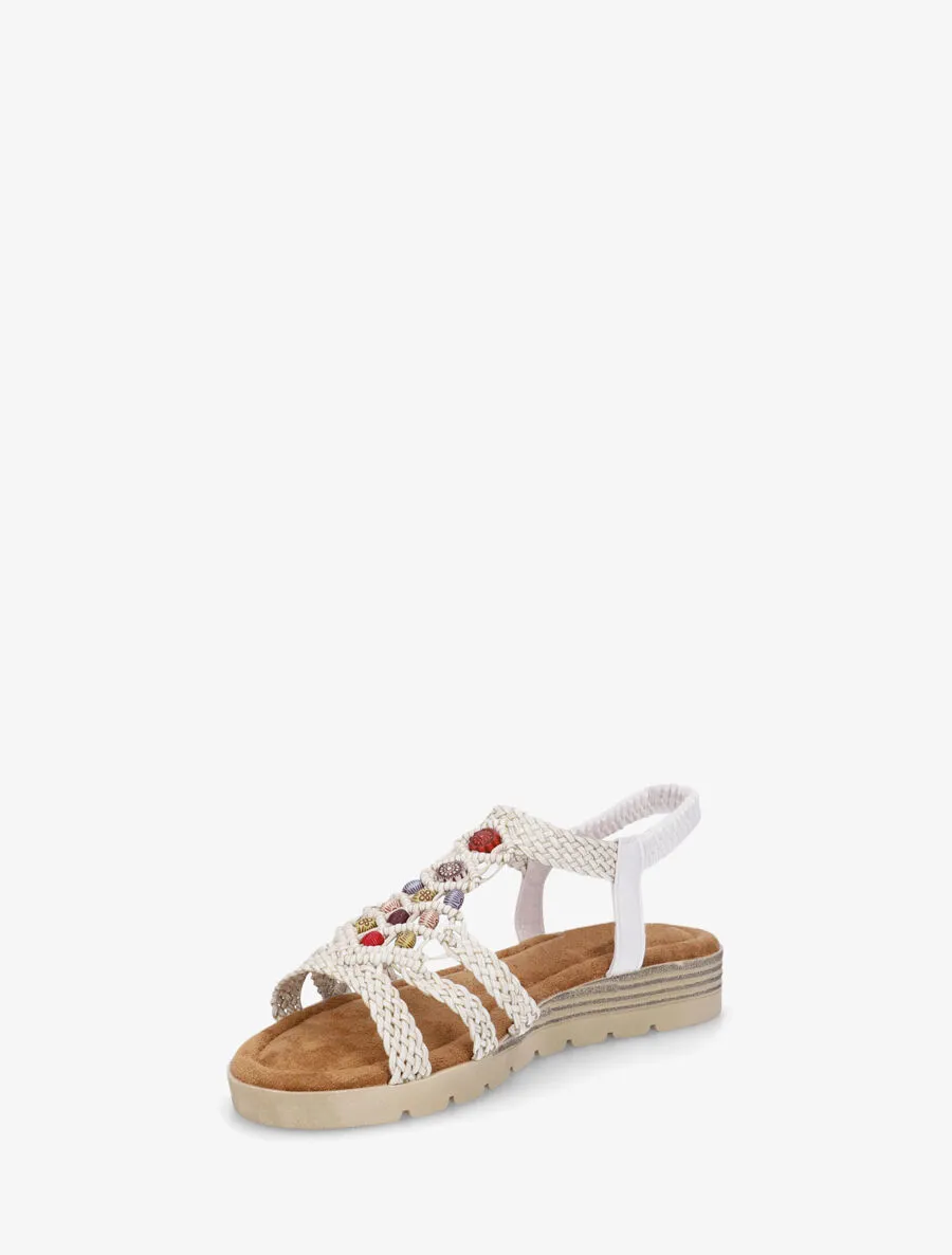 Nu-pieds élastiqués à perles en bois - Blanc