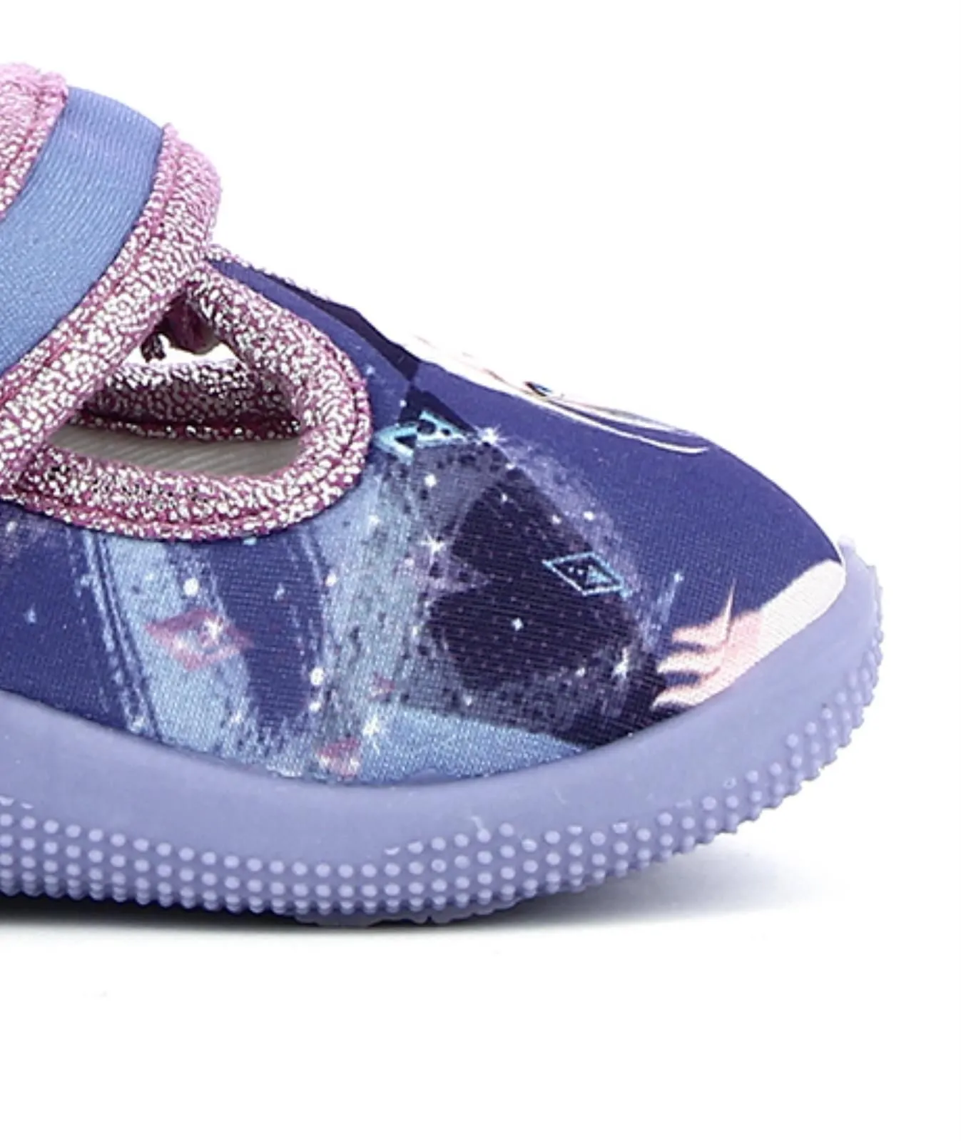 Pantofole da asilo viola con stampa cartoon Frozen da bimba con strappo