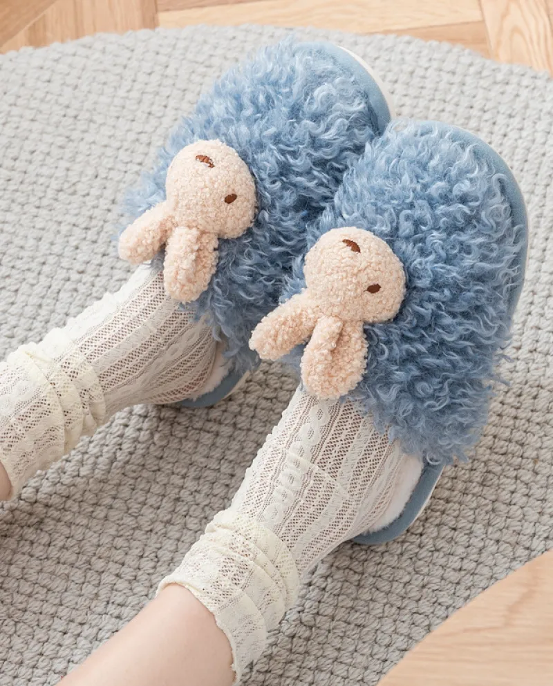 Pantofole in cotone felpato con coniglio carino da donna autunno e inverno Pantofole in peluche calde per la casa