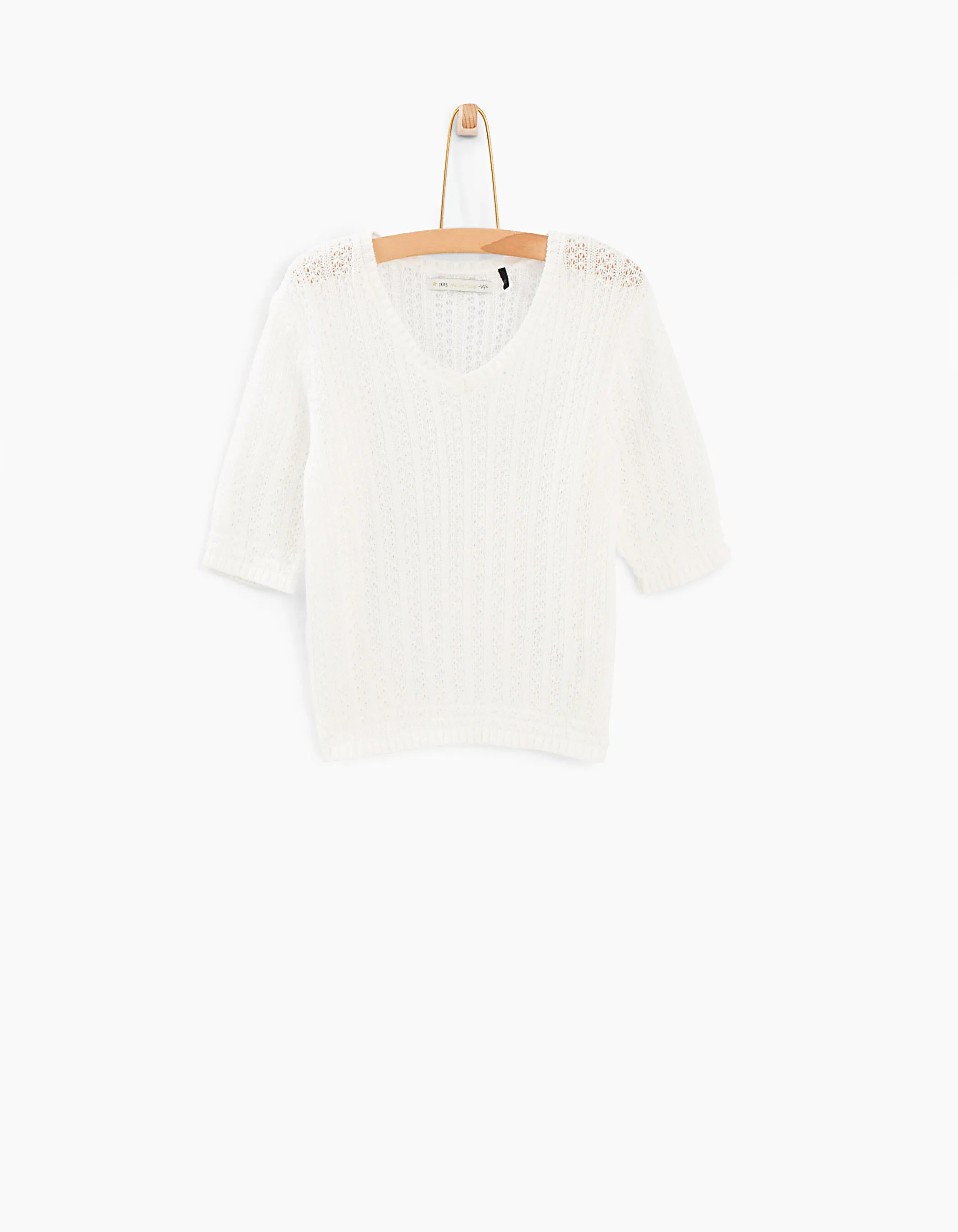 Pull blanc cassé en maille ajourée fille