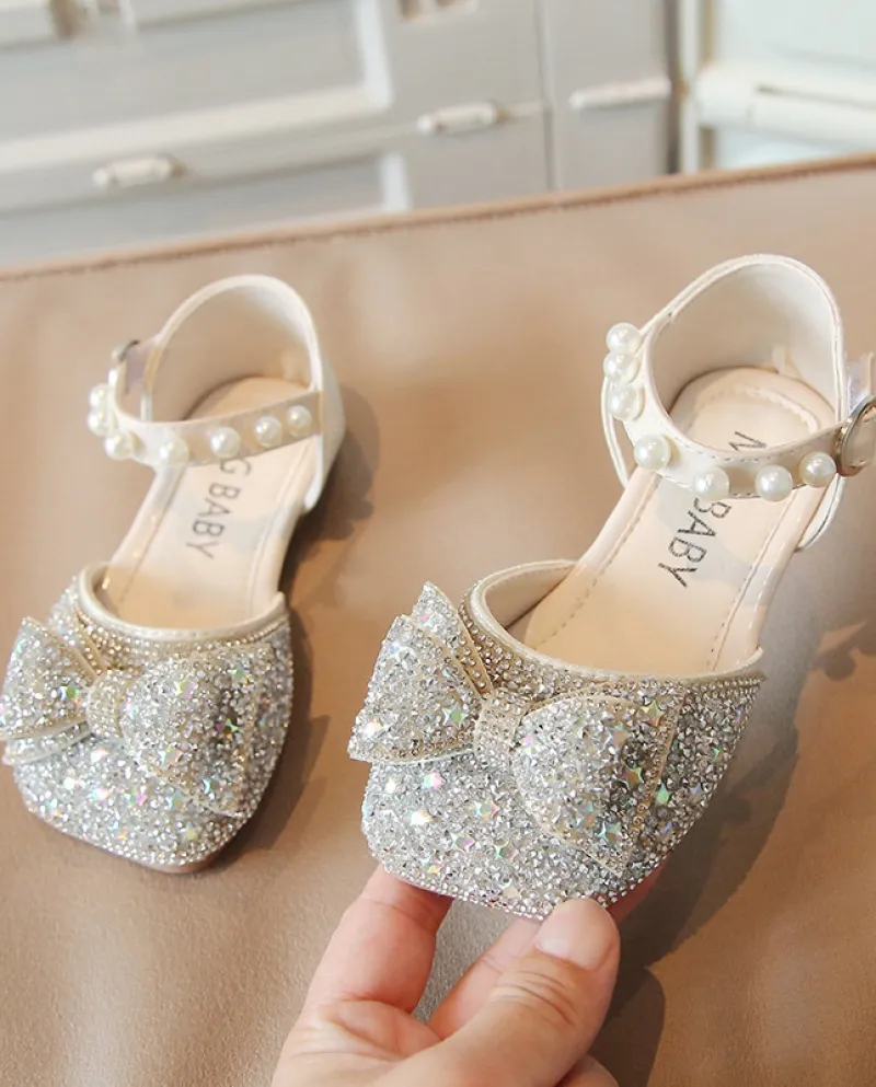 Scarpe da principessa per ragazze con stelle brillanti Sandali con fiocco in pantofole di cristallo per bambini