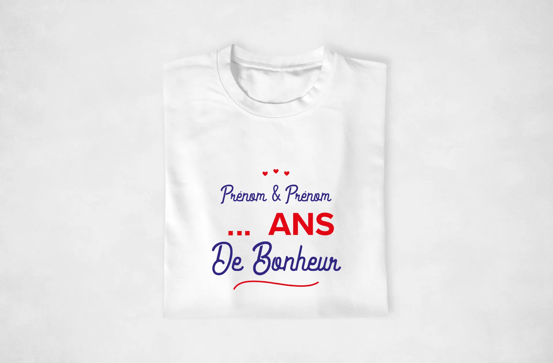 T-shirt couple personnalisable – Prénoms + année de Bonheur