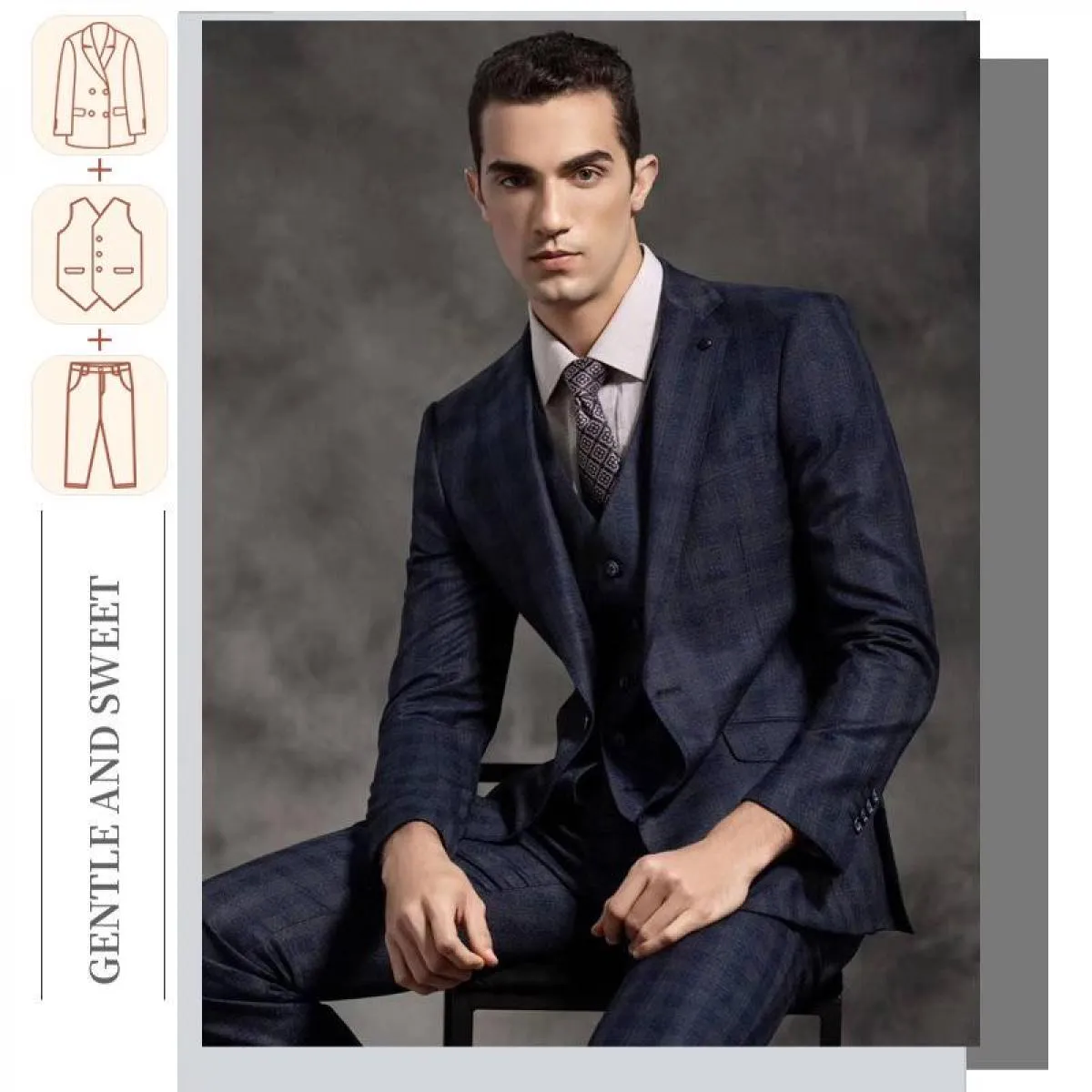 (Taglie personalizzate) Abito premium Abito formale scozzese di fascia alta da lavoro scozzese per uomo Abito da sposa slim fit