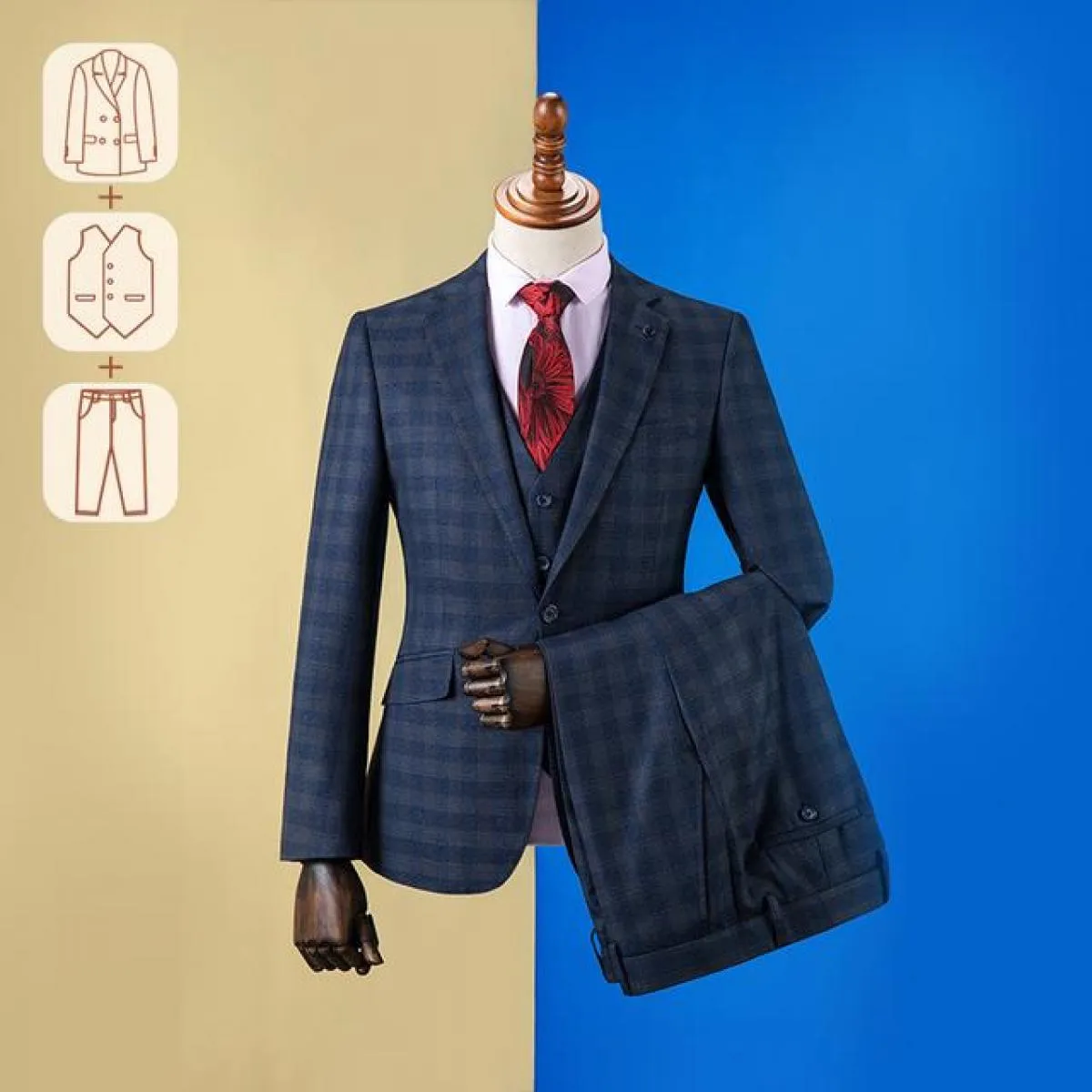 (Taglie personalizzate) Abito premium Abito formale scozzese di fascia alta da lavoro scozzese per uomo Abito da sposa slim fit