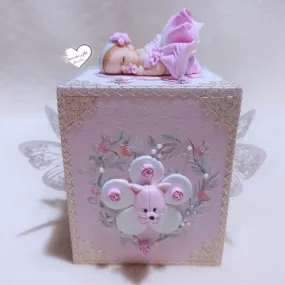 Tirelire enfant bébé fille rose et blanc - au cœur des arts.