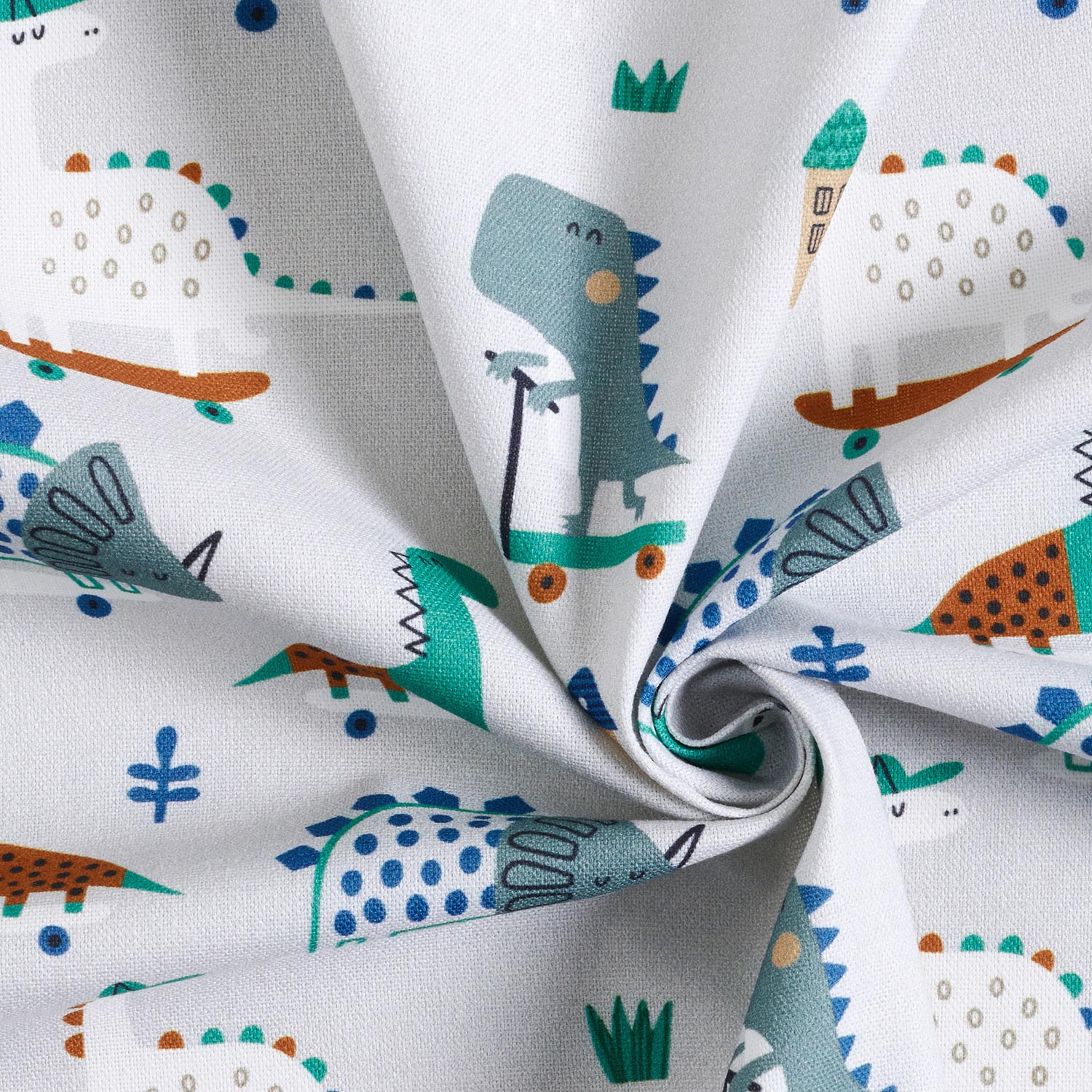 Tissu de décoration Semi-panama Dinos patineurs – argent/menthe poivrée