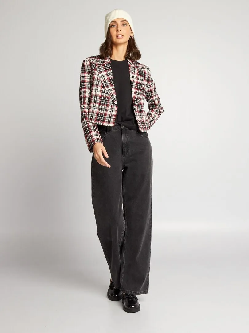 Veste cropped à carreaux - Rouge/noir/blanc