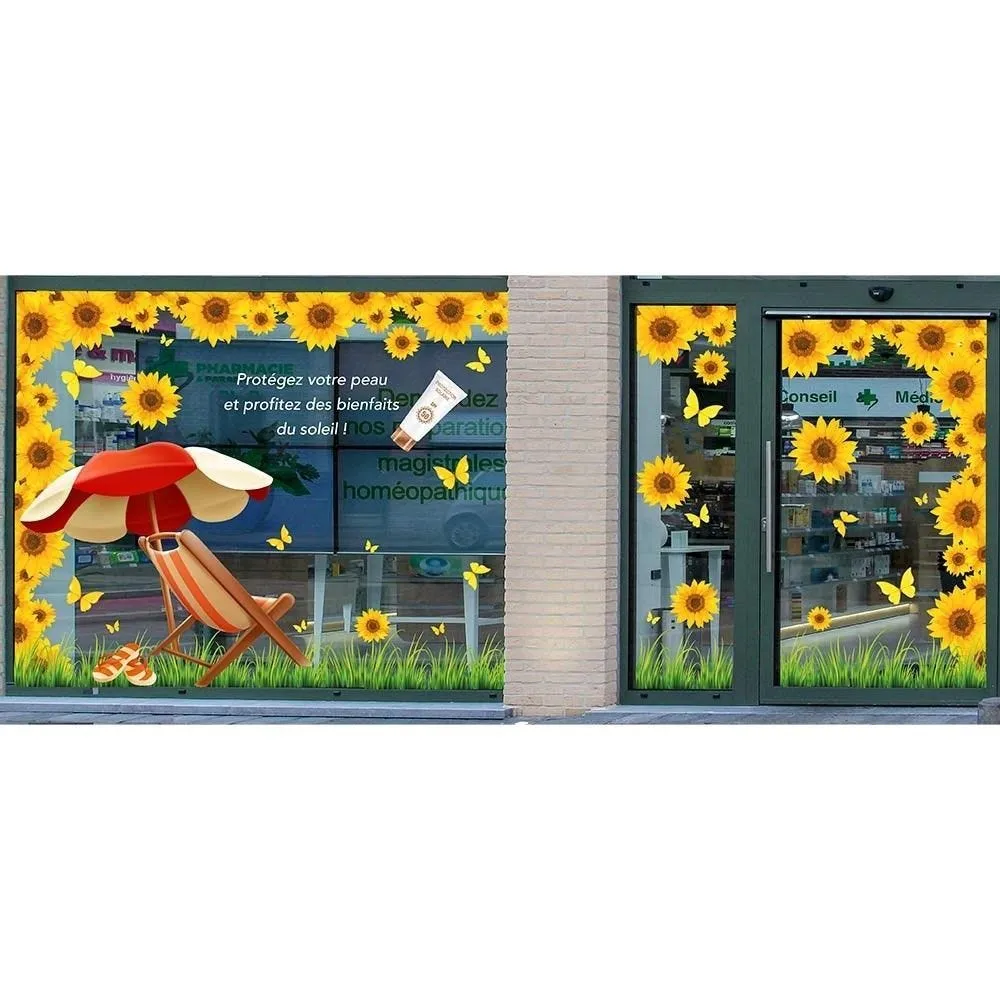 Vitrophanie frise d'entourage de tournesols, 2 formats